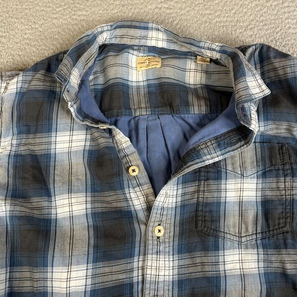 Tommy Bahama Jeans Flannel Shirt Mens Large Blue Plaid Button Long Sleeve Pocket - Picture 3 of 15